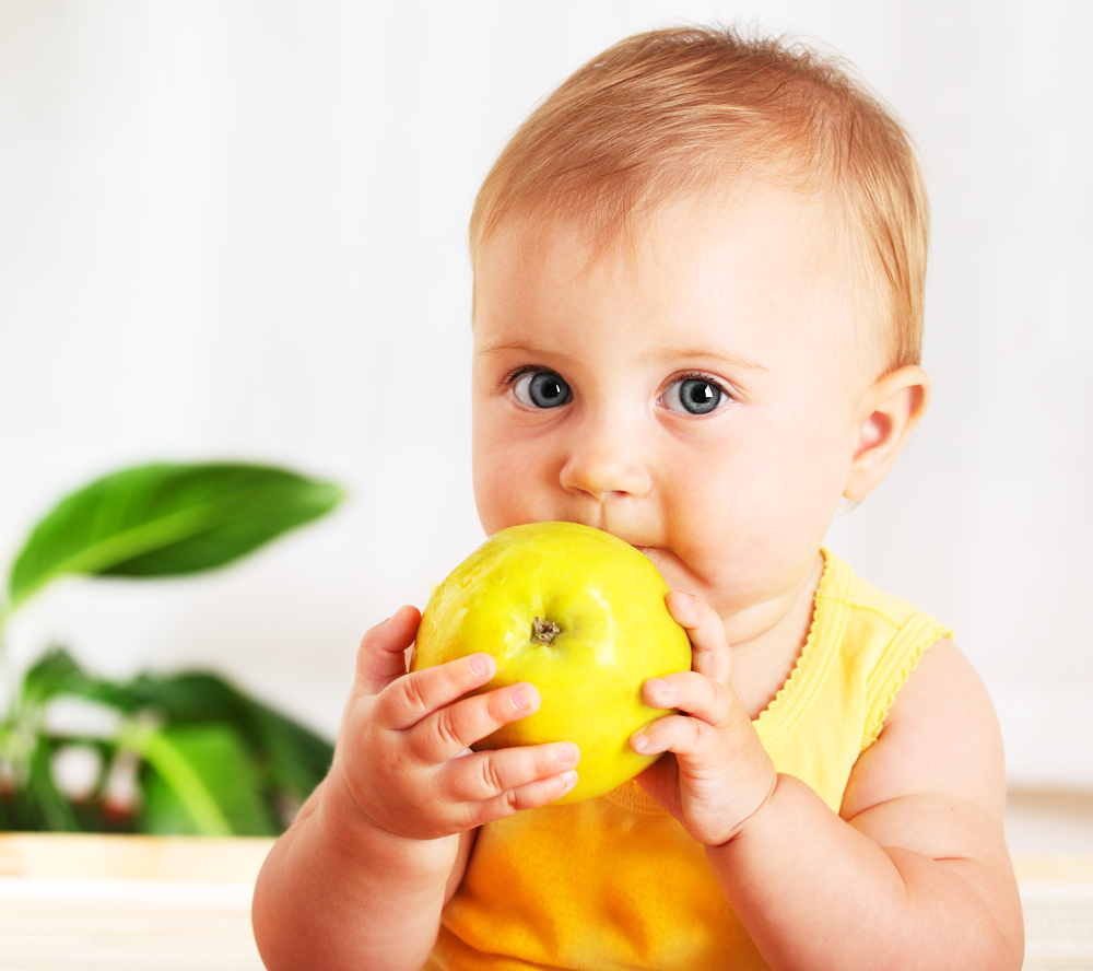 bebé comiendo una manzana