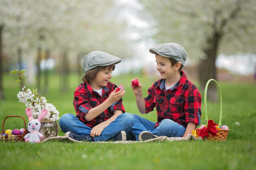 two boys sharing their picnic